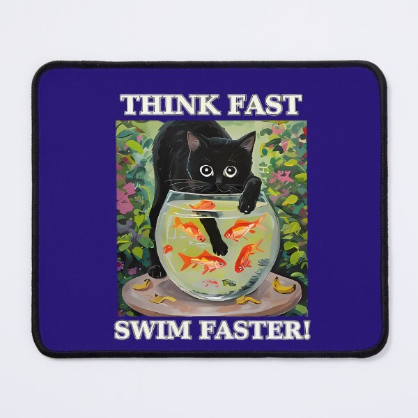 Item preview, Think Fast, Swim Faster – Funny Cat & Goldfish Art designed and sold by Divine Lens Art.