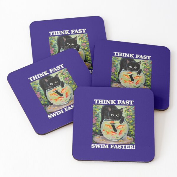 Item preview, Think Fast, Swim Faster – Funny Cat & Goldfish Art designed and sold by Divine Lens Art.
