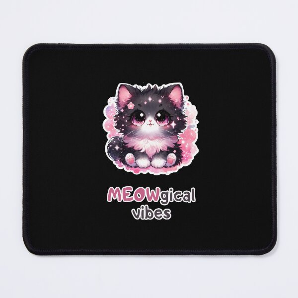 Item preview, Meowgical Vibes. Sweet and adorable fluffy kitten with huge sparkling eyes in pink and black fur, fantasy dreamy background designed and sold by All-Of-Art.