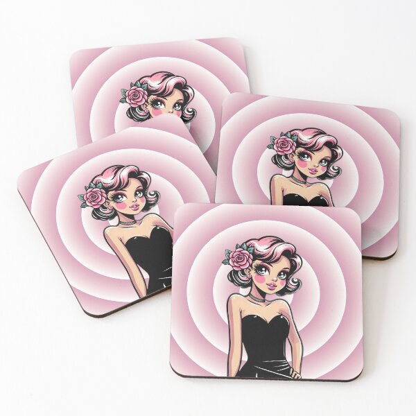 Item preview, Retro Pink Lady in Black Dress designed and sold by ZanyPaintbrush.