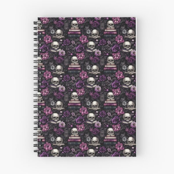 Item preview, skulls and books in purple and black designed and sold by PoppyLaneStudio.