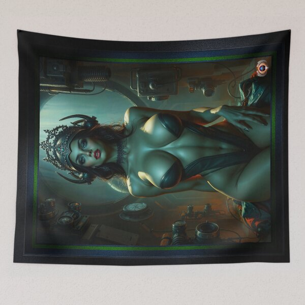 Item preview, Retro Fusion Sci-Fi Portrait Of The Striking Alien Alessandra Veloria Captivating AI Concept Art by Xzendor7 designed and sold by Xzendor7 Digital Art Creations.