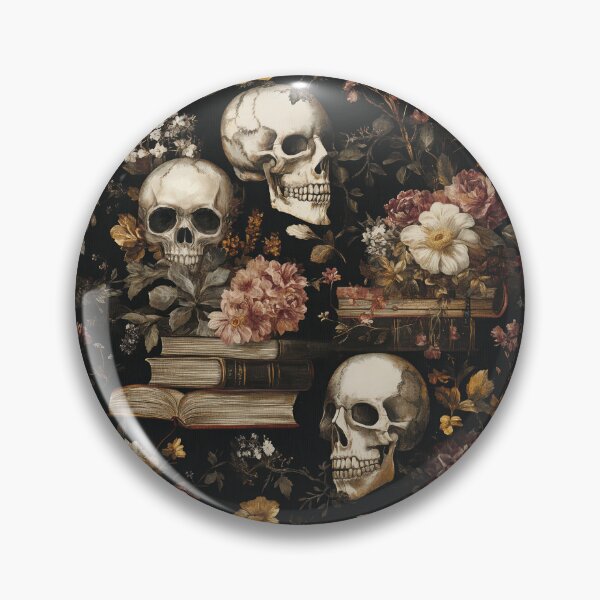 Item preview, skulls and books with vintage brown florals designed and sold by PoppyLaneStudio.