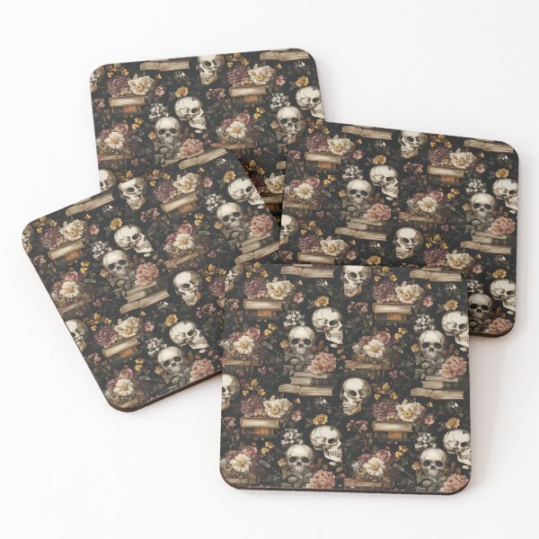 Item preview, skulls and books with vintage brown florals designed and sold by PoppyLaneStudio.