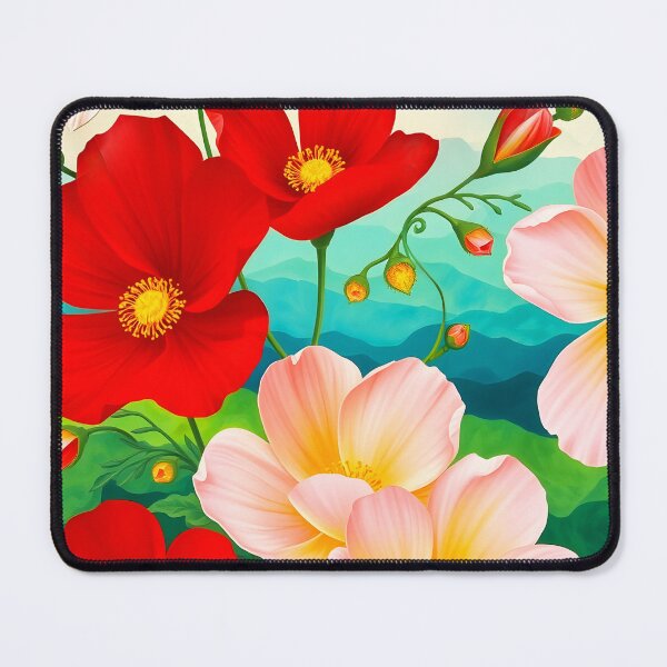 Item preview, Garden cosmos red and pastel pink flowers illustration Mexican aster cosmea Cosmos bipinnatus designed and sold by EmeraldeaArt.