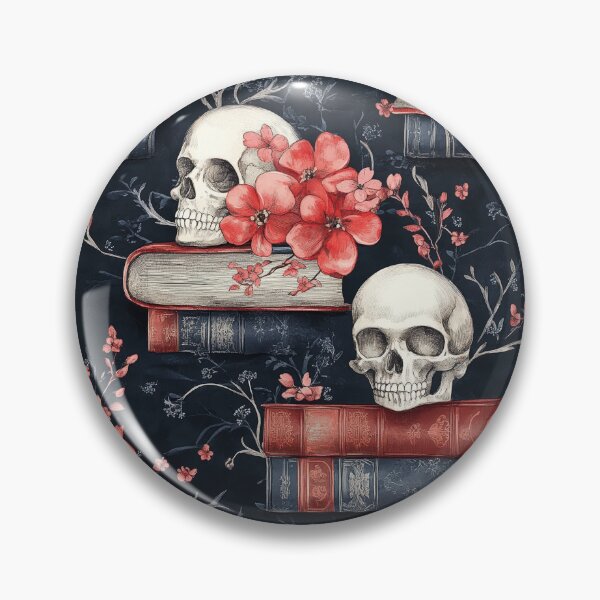 Item preview, skulls and books in red and blue designed and sold by PoppyLaneStudio.
