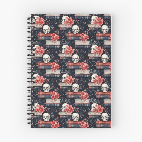 Item preview, skulls and books in red and blue designed and sold by PoppyLaneStudio.