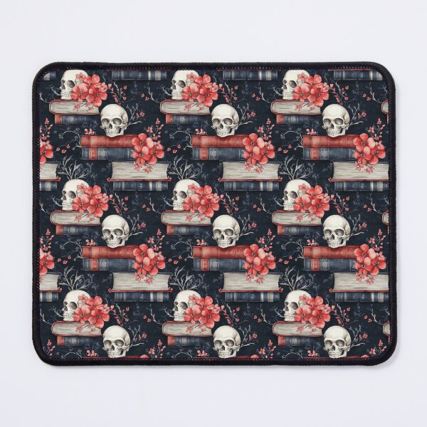 Item preview, skulls and books in red and blue designed and sold by PoppyLaneStudio.