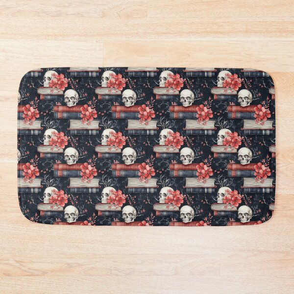 Item preview, skulls and books in red and blue designed and sold by PoppyLaneStudio.