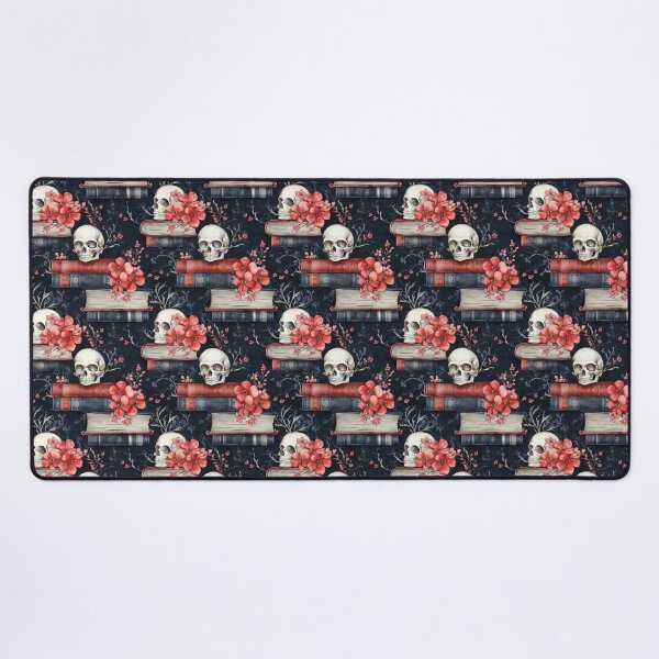 Item preview, skulls and books in red and blue designed and sold by PoppyLaneStudio.