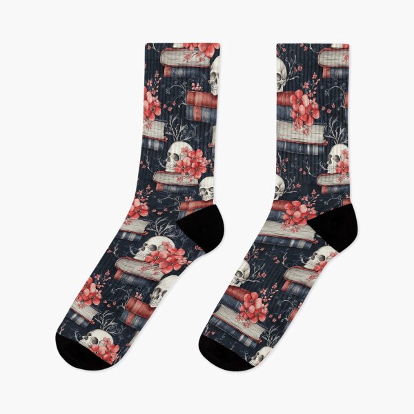 Item preview, skulls and books in red and blue designed and sold by PoppyLaneStudio.