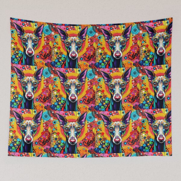 Item preview, Whimsical greyhound dog crazy doodle colorful canine puppy illustration designed and sold by EmeraldeaArt.