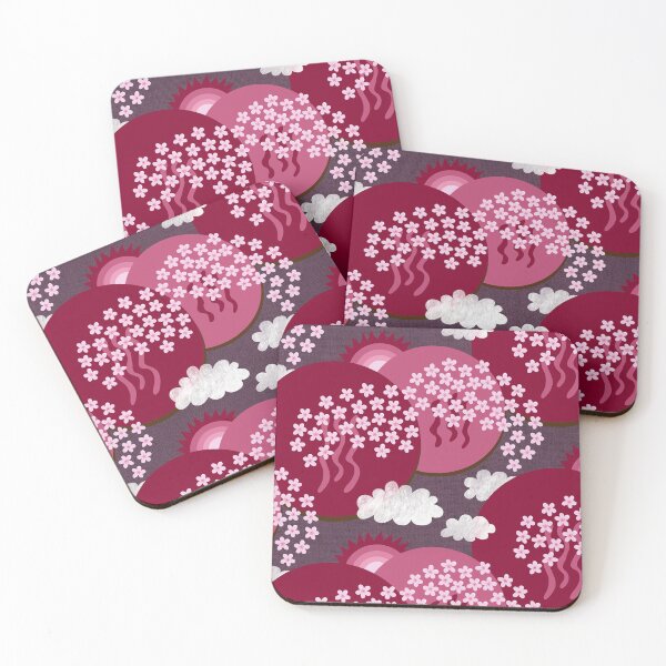 Item preview, Sakura landscape with cherry blossoms, sun and clouds – Japanese art red and purple designed and sold by colorofmagic.