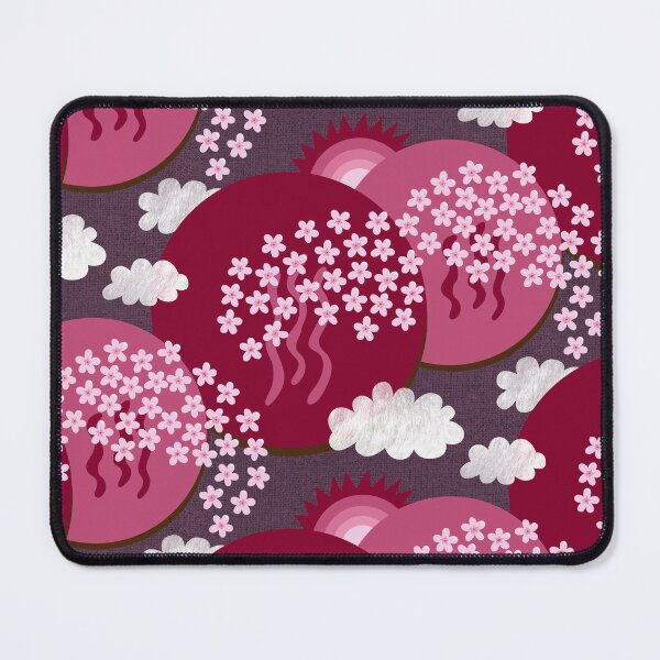 Item preview, Sakura landscape with cherry blossoms, sun and clouds – Japanese art red and purple designed and sold by colorofmagic.