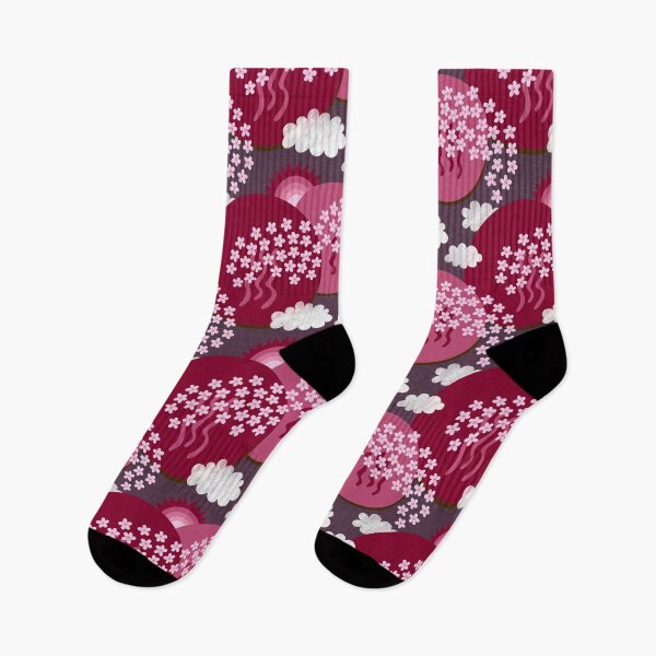 Item preview, Sakura landscape with cherry blossoms, sun and clouds – Japanese art red and purple designed and sold by colorofmagic.