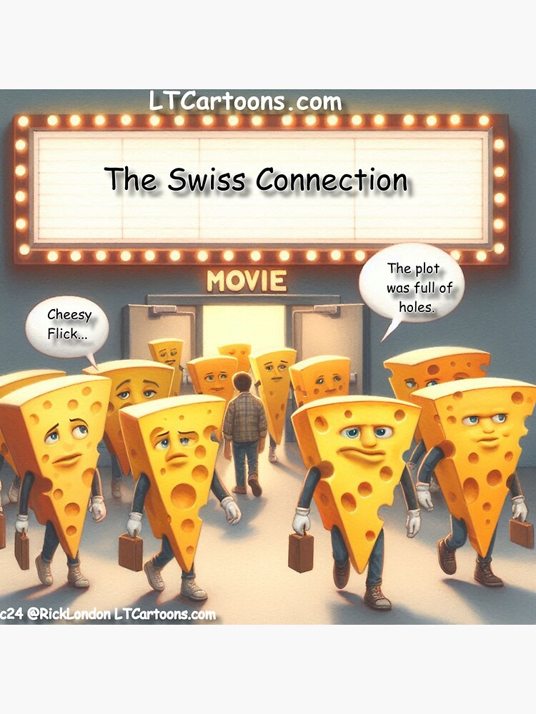Thumbnail 3 of 3, Sticker, Cheesy Movie - The Swiss Connection designed and sold by ltcartoons.