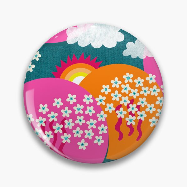 Item preview, Sakura landscape with cherry blossoms, sun and clouds – Japanese art pink and orange designed and sold by colorofmagic.