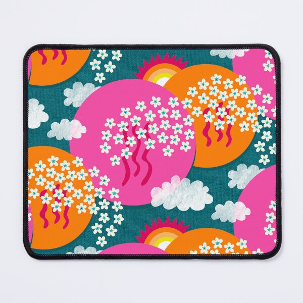 Item preview, Sakura landscape with cherry blossoms, sun and clouds – Japanese art pink and orange designed and sold by colorofmagic.