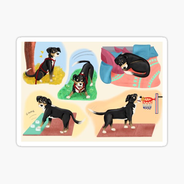 Three-Color Dog Adventures – Playful and Loving Moments Sticker