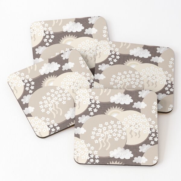 Item preview, Sakura landscape with cherry blossoms, sun and clouds – Japanese art neutral colors designed and sold by colorofmagic.