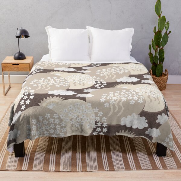 Item preview, Sakura landscape with cherry blossoms, sun and clouds – Japanese art neutral colors designed and sold by colorofmagic.