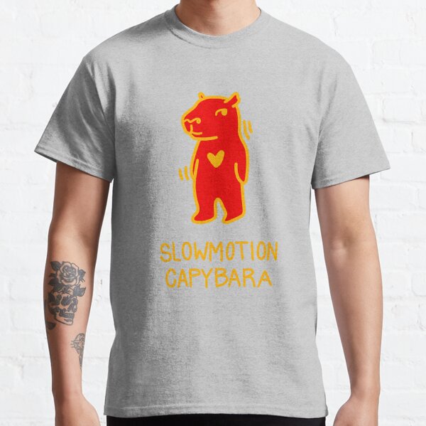 Aperçu de l'œuvre Capybara rouge-jaune dansant créée et vendue par Slowmotion Capybara.