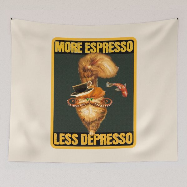 Item preview, More Espresso Less Depresso - Funny Coffee Orange Cat Gift designed and sold by InkyGenies.