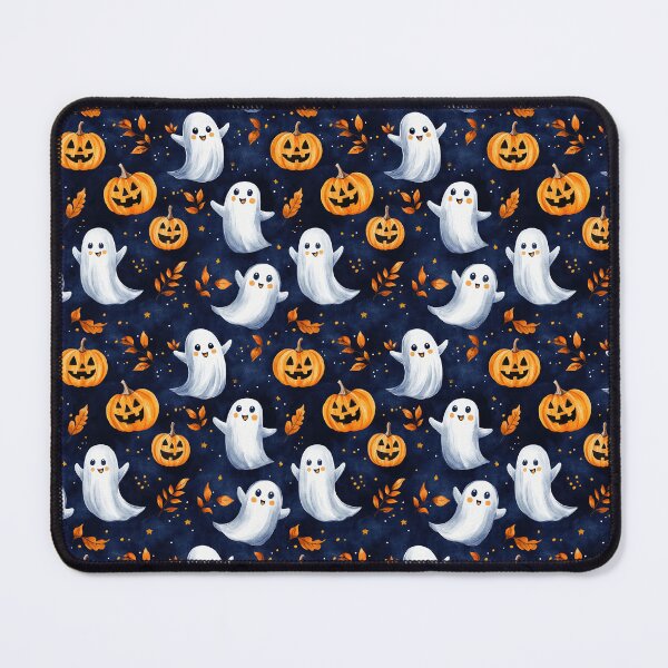 Item preview, adorable ghosts and spooky pumpkins on blue background designed and sold by PoppyLaneStudio.