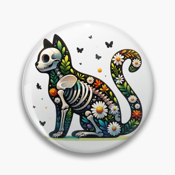 Artikelvorschau, Wunderliches Aquarell Schwarzes Katzenskelett aus Blättern und Kamille entworfen und verkauft von Kawaii-n-Spice.