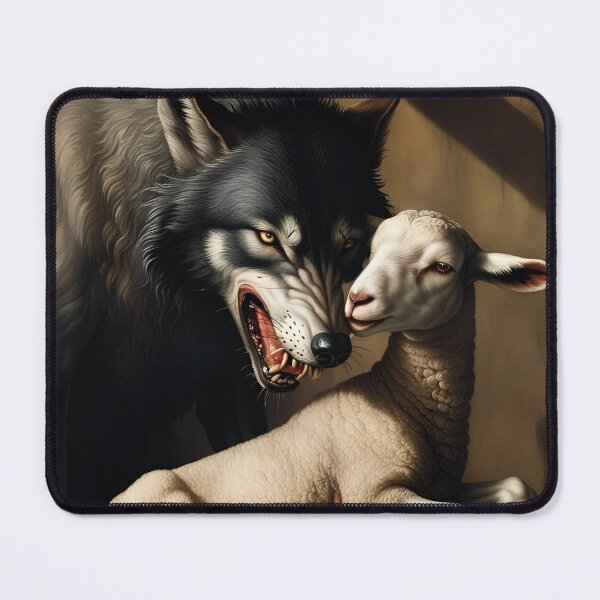 Item preview, wolf about to eat a lamb alpha male eat the weak. designed and sold by The Far Far North.