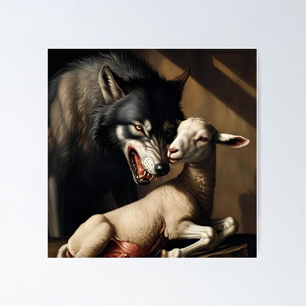Item preview, wolf about to eat a lamb alpha male eat the weak. designed and sold by The Far Far North.