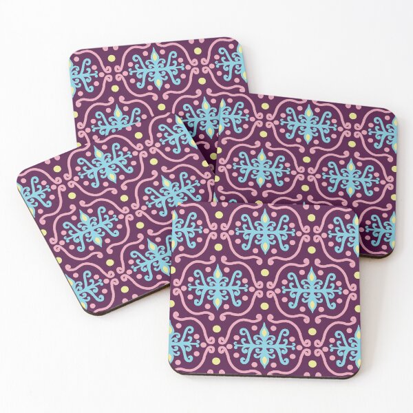 Item preview, Retro Damask Ornate Swirls Pattern in Dusty Pink, Aqua, Burgundy and Yellow designed and sold by scome.