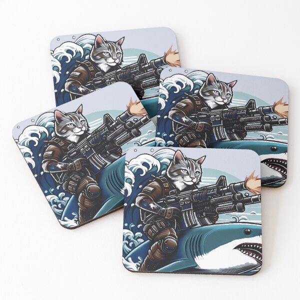 Item preview, cat firing machine gun riding on sahrl designed and sold by  Mudikeys.