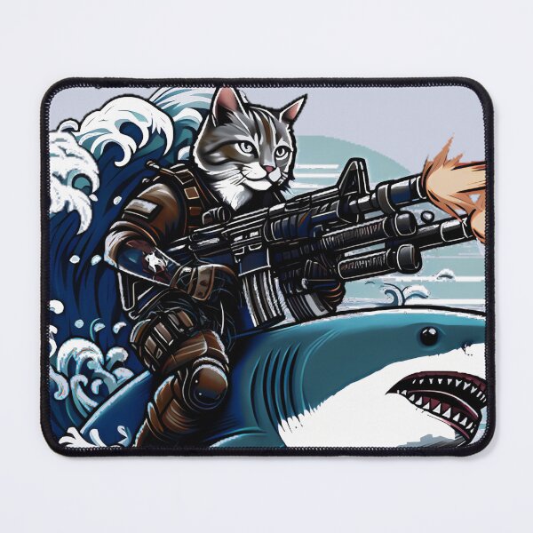 Item preview, cat firing machine gun riding on sahrl designed and sold by  Mudikeys.