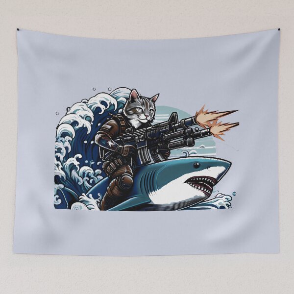 Item preview, cat firing machine gun riding on sahrl designed and sold by  Mudikeys.