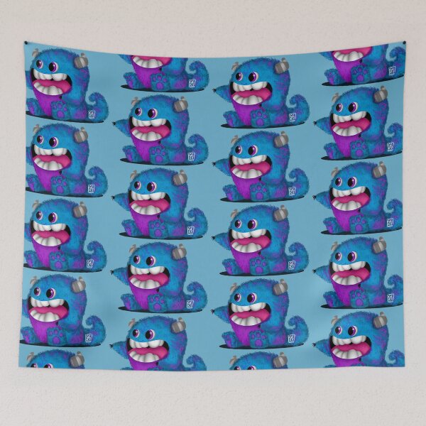 Item preview, cute blue and purple monster (blue background version) designed and sold by GeryMendezShop.