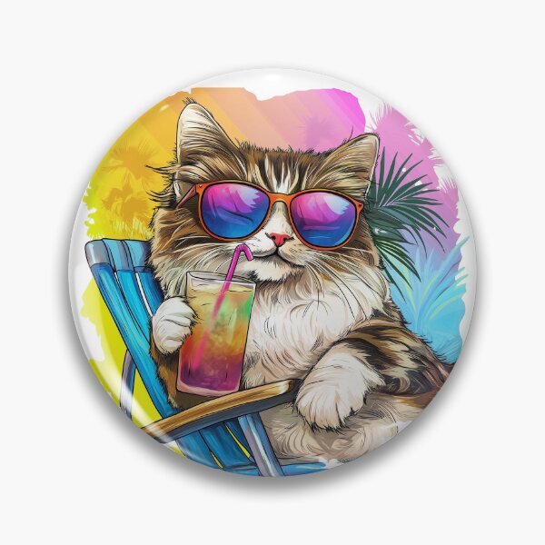 Item preview, Purrfectly Chillin' – Funny summer cat with a cocktail designed and sold by ArtbyPatti.