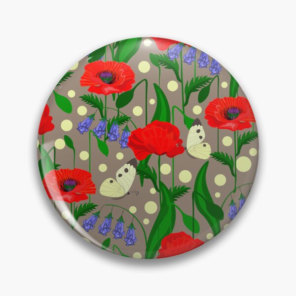 Item preview, Red poppies, bluebell flowers, butterflies, grey background. Seamless floral pattern-131. designed and sold by Natalya Alexandrou.