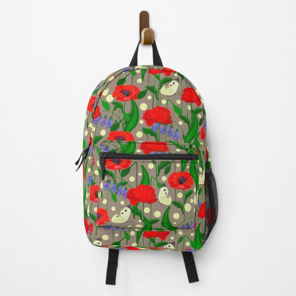 Item preview, Red poppies, bluebell flowers, butterflies, grey background. Seamless floral pattern-131. designed and sold by Natalya Alexandrou.