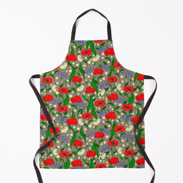 Item preview, Red poppies, bluebell flowers, butterflies, grey background. Seamless floral pattern-131. designed and sold by Natalya Alexandrou.