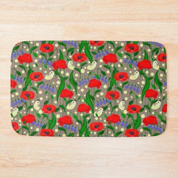 Item preview, Red poppies, bluebell flowers, butterflies, grey background. Seamless floral pattern-131. designed and sold by Natalya Alexandrou.