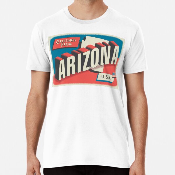 Item preview, Greetings from Arizona retro travel postcard design with state map and patriotic American Flag designed and sold by Jdawnink.