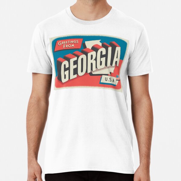 Item preview, Greetings from Georgia retro travel postcard design with state map and patriotic American Flag designed and sold by Jdawnink.