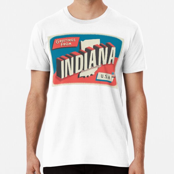 Item preview, Greetings from Indiana retro travel postcard design with state map and patriotic American Flag designed and sold by Jdawnink.