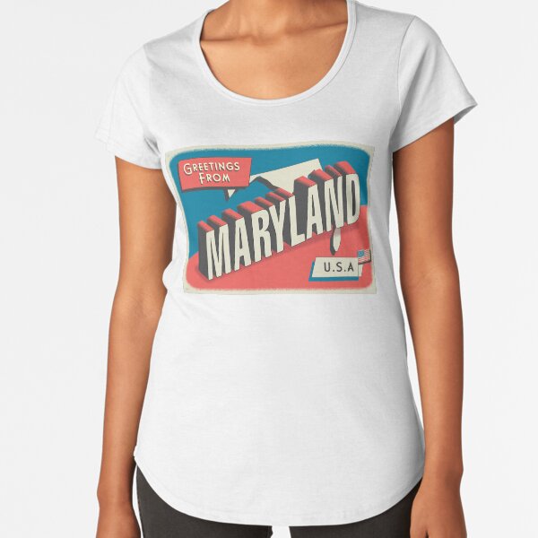 Item preview, Greetings from Maryland retro travel postcard design with state map and patriotic American Flag designed and sold by Jdawnink.