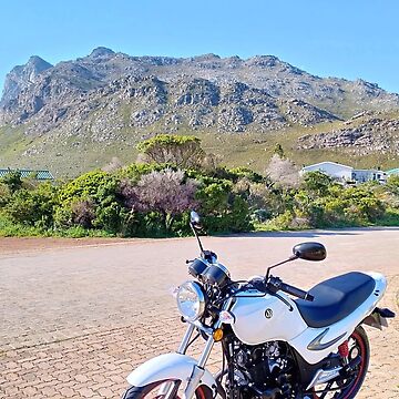 Artwork thumbnail, White Commuter Motorcycle With Mountain Backdrop by Seasons Waiting