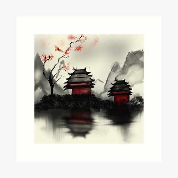 Vista previa del artículo con la obra «cabañas tradicionales chinas», diseñado y vendido por Sap_San.