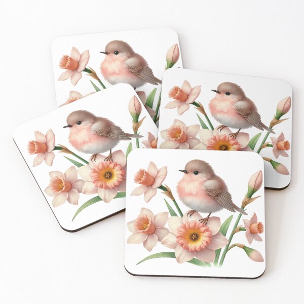 Item preview, Cute pink Robin and spring daffodils. Very pretty floral design designed and sold by Invisible-Cult.