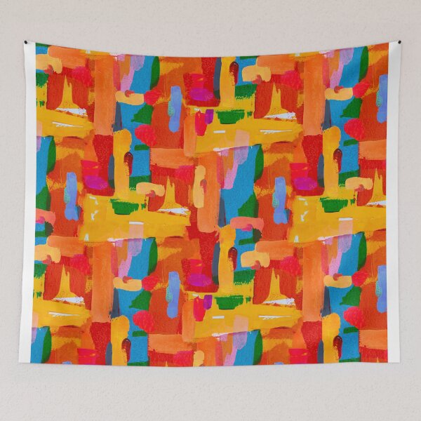 Item preview, Abstract brushstrokes pattern orange yellow green designed and sold by Alessandro Remo Mazzoni Remotextiles.
