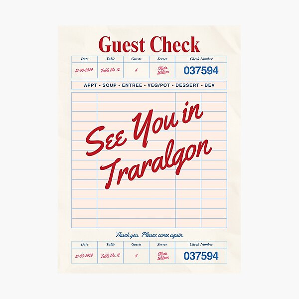 Item preview, See You in Traralgon - Vintage Diner Guest Check Travel Print designed and sold by RM-Journey.